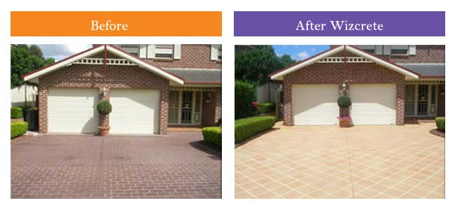 A brick house with a garage and A new concrete driveway and a brick house with a garage door