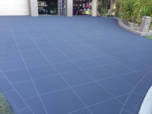 a blue tile floor with white lines