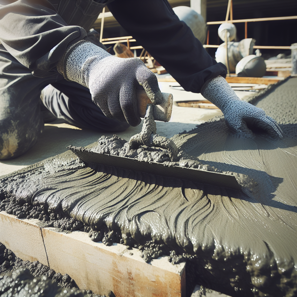 a person using a trowel to mix cement
