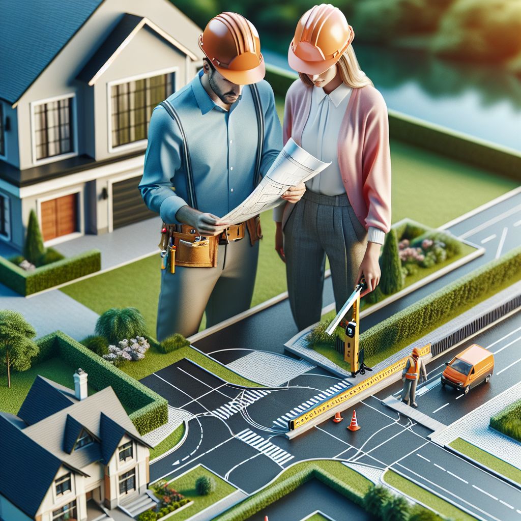 a person and person standing next to a model of a road