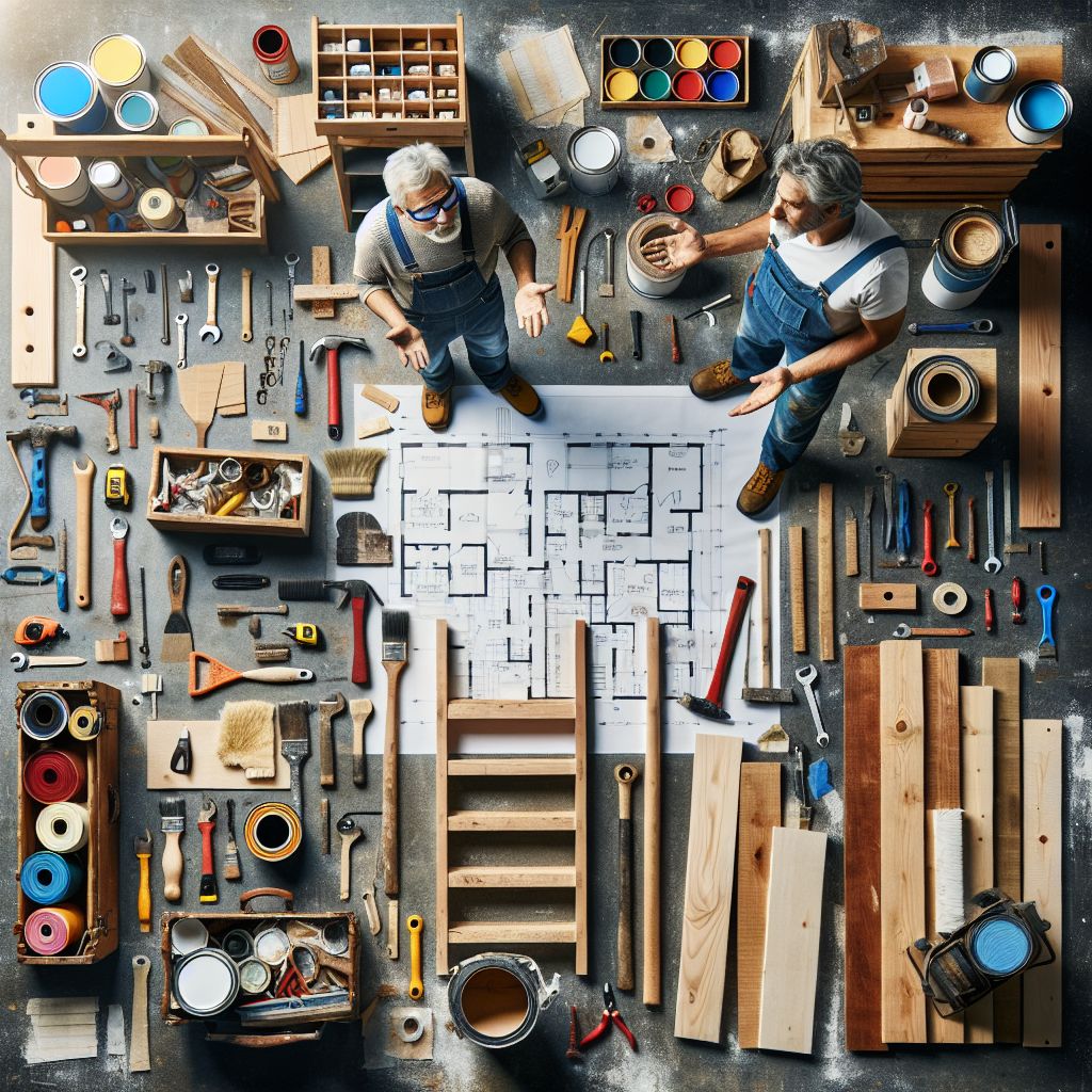 a group of men standing around a blueprint